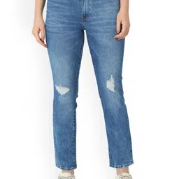 SPYKAR Women Slim Fit Mildly Distressed Light Fade Jeans-image-24