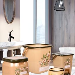 Aura Cream-Coloured & Brown 5 piece Floral Plastic Bath Accessories Set-image-76