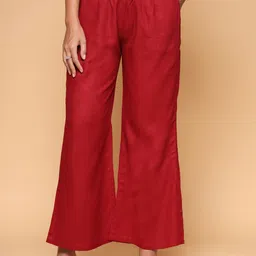 KATLINE Women Relaxed Straight Leg Cotton Flared Trousers-picture-18