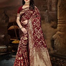 AMK FASHION Floral Zari Silk Blend Designer Banarasi Saree-image-77