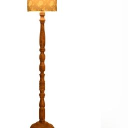 green girgit Brown & White Printed Wooden Cylinder Shaped Floor Lamp image 2