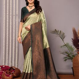 Vastravatika Floral Woven Design Zari Kanjeevaram Saree With Blouse-picture-29