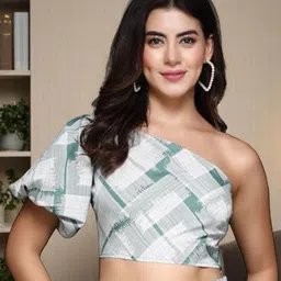 OOMPH! FACTOR Print One Shoulder Bell Sleeve Crepe Crop Top-picture-40