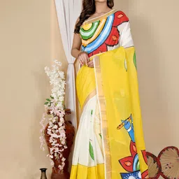 PuJoy Ethnic Motifs Printed Pure Cotton Zari Taant Saree-picture-21