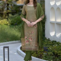 all about you Women Floral Yoke Design Regular Kurta with Trousers & With Dupatta-28