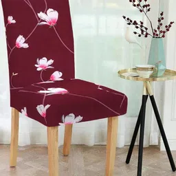 Bajo's Maroon & White 6 Pieces Floral Printed Super Stretchable Chair Covers-18
