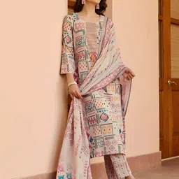 KAUTIK FABRICS Geometric Printed Straight Kurta With Trousers & Dupatta-picture-9
