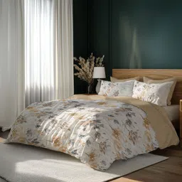 LANE LINEN Beige & Grey Floral 400 TC King Bedsheet with 4 Pillow Covers-picture-33