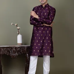 PulseIQ Men Jacquard Straight Kurtas-image-60
