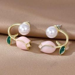 kazare Gold-Plated Artificial Stones Studded & Beaded Floral Shaped Studs-34