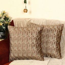 MONKDECOR Set Of 2 Brown Velvet Square Cushion Covers-15
