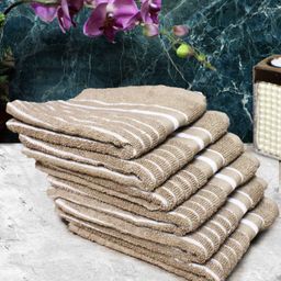 Aura 6-Pcs Brown & White Striped Pure Cotton Super Absorbent & Quick Dry Hand Towels-9