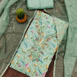 DIVASTRI Floral Embroidered Embellished Organza Unstitched Dress Material-image-94