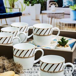 SONAKI White & Black 6 Pieces Striped Mugs 180ml-31
