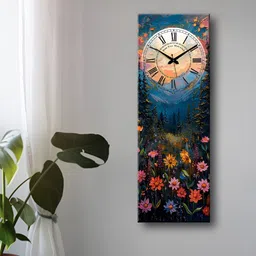 OLIVE TREE Blue & Green Floral Printed Rectangle Wooden Contemporary Wall Clock-image-14