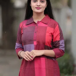 Anouk Checked Printed Shirt Collar Tunic With Trousers image 3