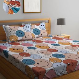 Myntra Elegant Homes Beige & Orange Cartoon Characters 300 TC King Bedsheet with 2 Pillow Covers-image-122