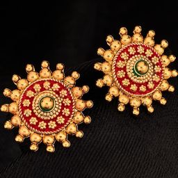 Anouk Gold-Plated Floral Meenakari Studs-13