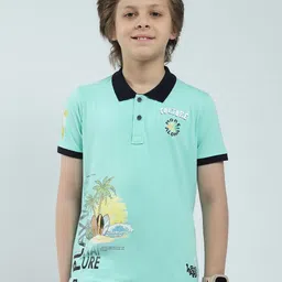 Monte Carlo Boys Typography Printed Polo Collar Tropical Applique T-shirt-image-86
