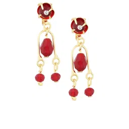 FirstBlush Gold-Plated American Diamond Studded Contemporary Drop Earrings-image-59