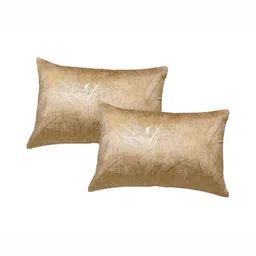 TANLOOMS Gold-Toned & Brown Set of 2 Floral Velvet Rectangle Cushion Covers-image-97