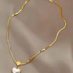 DressBerry Stainless Steel Gold-Plated Beaded Love Heart Shaped Pendant With Chain-image-51