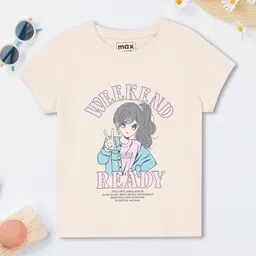 max Girls Printed V-Neck Applique T-shirt-image-35