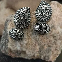 Sanjog German Silver-Plated Dome Shaped Oxidised Jhumkas-picture-4