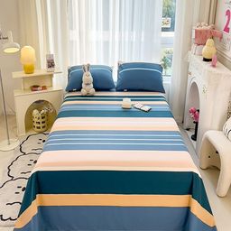JC HOME Blue & Beige Striped Pure Cotton 140TC King Bedsheet Set - 2.45 m x 2.50 m-image-80