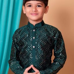 NFC CREATION Boys Embroidered Regular Sequinned Dupion Silk Kurta with Patiala image 2