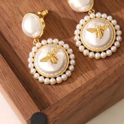 SUYUG Gold-Plated Pearls Beaded Circular Shaped Drop Earrings-30