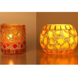 Somil Vibrant Multicolor Glass Candle Holder Add A Touch Of Magic To Diwali, Parties & Candlelight Dinners, Size-7 X 7 X 7 Cm , 8.5 X 8.5 X 7 Cm Pack OF 2-picture-30