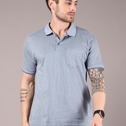 V-Mart Men Geometric Printed Polo Collar Cotton Slim Fit T-shirt-image-11