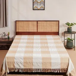 Fabindia Natural Tanka Beige & White Checked Cotton 120 TC Double Bed-Queen Bed Cover-image-42