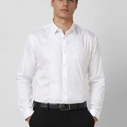 V Dot Men Spread Collar Textured Cotton Formal Shirt-image-92