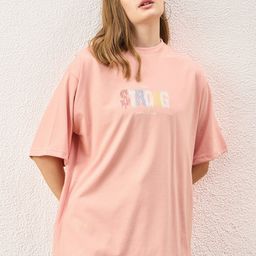 DressBerry Women Typography Printed Round Neck Oversized T-shirt-image-98