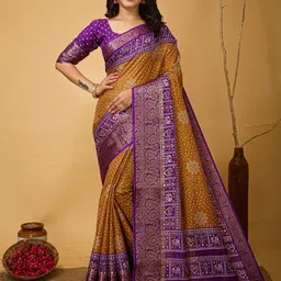HERE&NOW Ethnic Motifs Printed Zari Art Silk Banarasi Saree-image-89