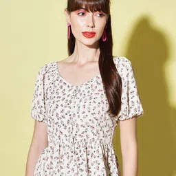 Moda Rapido Floral Printed Puff Sleeve Peplum Top-picture-47