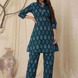 VEDANA Printed Pure Cotton Tunic With Trousers Co-Ords-image-56