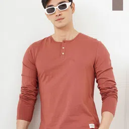 Genoa Men Pack of 2 Solid Henley Neck Cotton T-shirts-picture-15
