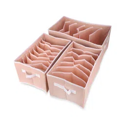 HOUSE OF QUIRK Peach 3 Pieces Foldable Drawer Organiser-34