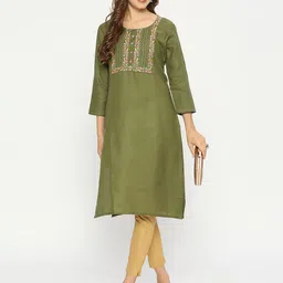 ZRI Women Woven Design Yoke Design Daily Cotton Straight Kurta-picture-2