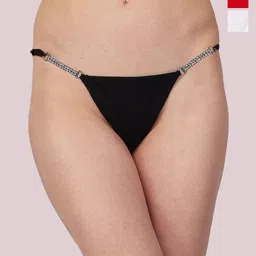 Lola Dola Pack of 3 Mid-Rise G-String Rhinestone Connector Thong Briefs EBString-017-picture-28