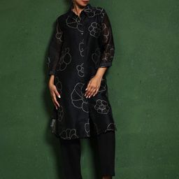 Varanga Floral Printed Chanderi Silk Shirt Collar Straight Kurta-picture-34