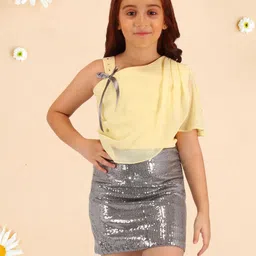 CUTECUMBER Girls Embellished Asymmetric Neck Sheath Mini Dress-picture-17