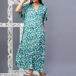 House of Kaftan Women Abstract Printed Satin A-Line Midi Dress-picture-4