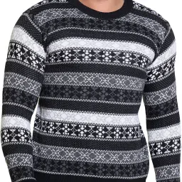 Men Striped Round Neck Black Sweater-image-69