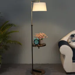 sapphire Nigella White Cloth Shade Shelf Floor Lamp With Wood & Iron Base-picture-31