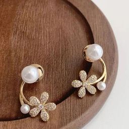 Shining Diva Fashion Gold-Plated Crystals Studded And Beaded Floral Studs-72