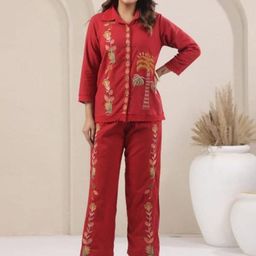 AUTUMN LANE Embroidered Shirt Collar Shirt With Trousers Co-Ords Set-image-66